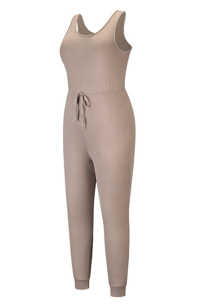 Drawstring Waist Jogger Jumpsuit and Longline Cardigan Set