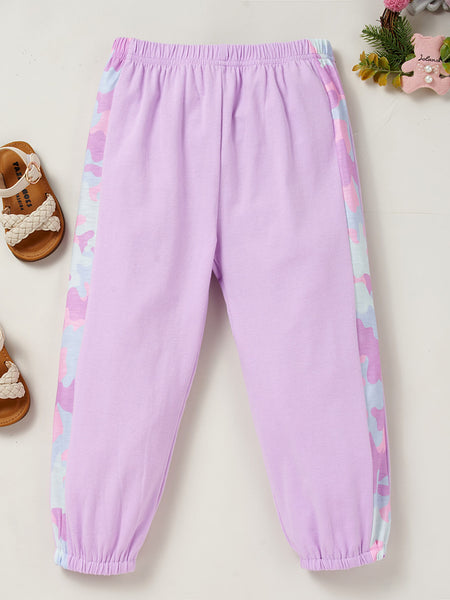 Girls Color Block Printed Cold-Shoulder Tee and Joggers Set