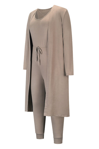 Drawstring Waist Jogger Jumpsuit and Longline Cardigan Set