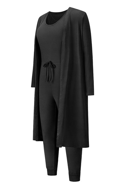 Drawstring Waist Jogger Jumpsuit and Longline Cardigan Set