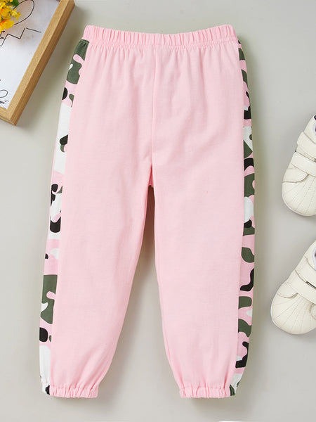 Girls Color Block Printed Cold-Shoulder Tee and Joggers Set