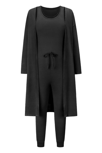 Drawstring Waist Jogger Jumpsuit and Longline Cardigan Set