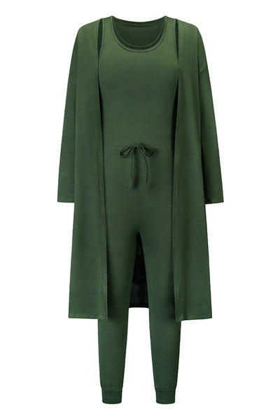 Drawstring Waist Jogger Jumpsuit and Longline Cardigan Set