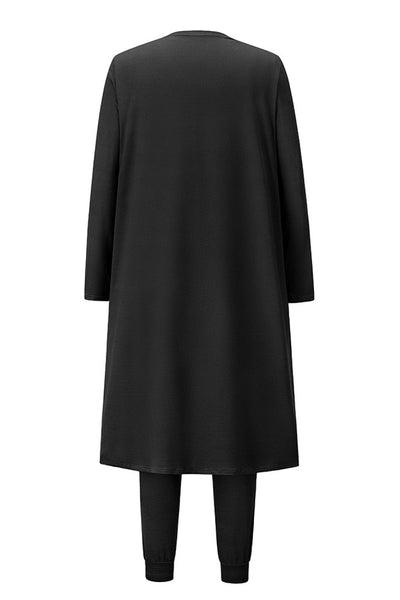 Drawstring Waist Jogger Jumpsuit and Longline Cardigan Set