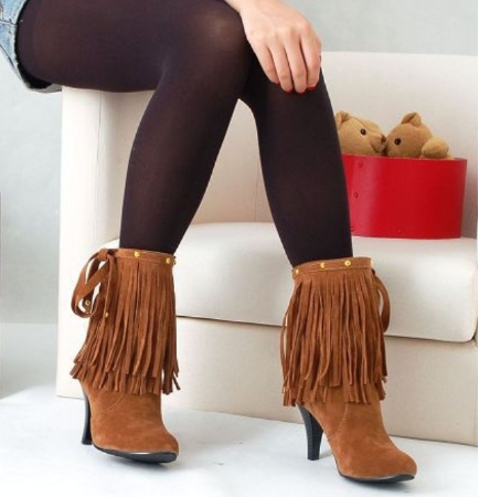 Fringe Embellished High Heel Boots
