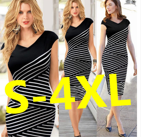 Stripe Pencil Dress Plus Size Casual Long Dress Party Maxi Dress