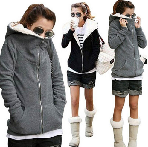 Autumn Winter Women Sweatshirt Warm Thick Fleece Hooded Coat Casual Long Sleeve Basic Jackets Outerwear Plus Size