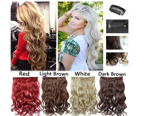 New Fashion Long Curly 24" hair Extentions Clip in hair Extensions real thick synthetic hairpiece Blonde Brown Black red hair