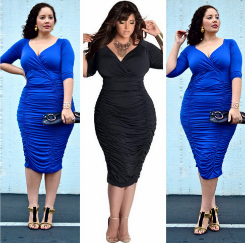 Women Plus Size Leisure Sexy Deep V neck Elegant Dress Hip Dress Solid optional vestidos Evening Party Bodycon Dresses