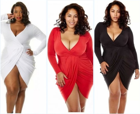 Women Plus Size V-Neck Split Slit Bodycon Party Dress With Long Sleeved Sexy Slim mini Dresses Clubwear Dress