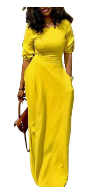 Women Flare Sleeve Long Maxi Dress with Pocket Floor Length Casual Dress Elegant Daily Evening Loose Fit Dress