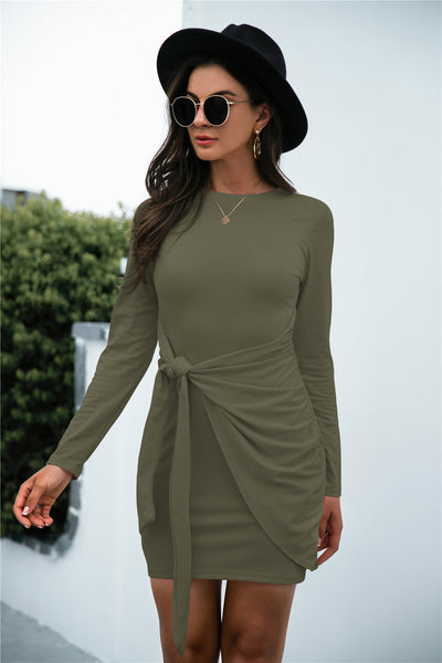 Self-Knotted Ruched Overlap Dress