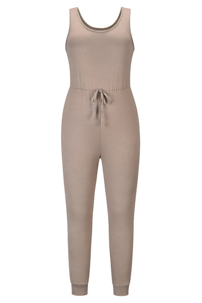 Drawstring Waist Jogger Jumpsuit and Longline Cardigan Set