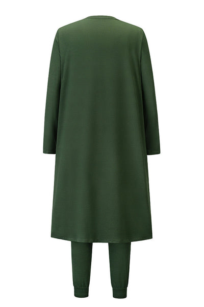 Drawstring Waist Jogger Jumpsuit and Longline Cardigan Set