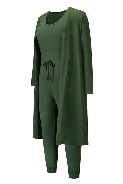 Drawstring Waist Jogger Jumpsuit and Longline Cardigan Set
