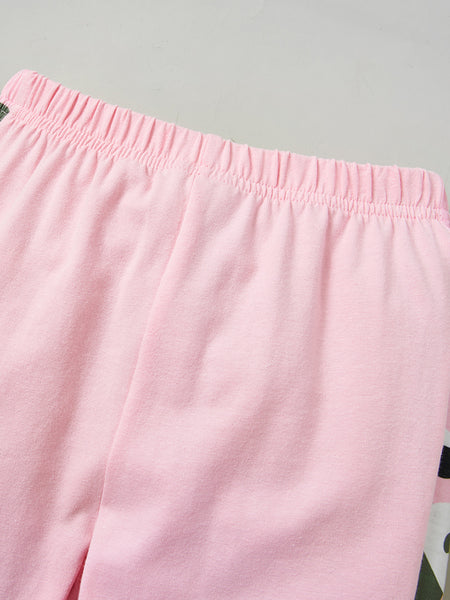 Girls Color Block Printed Cold-Shoulder Tee and Joggers Set