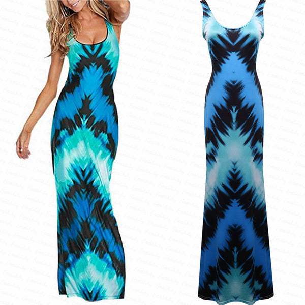 Sexy Women Summer Boho Long Maxi Sleeveless O Neck Sundress