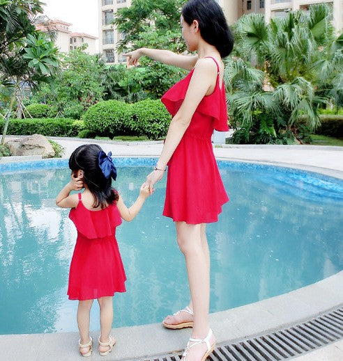 Casual Bohemia Ruffles Chiffon Mother Daughter Beach Dress