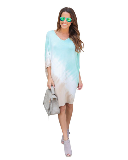 Summer Women Half Sleeve Print Loose Dress Casual Beach Style Fashion Midi Dresses