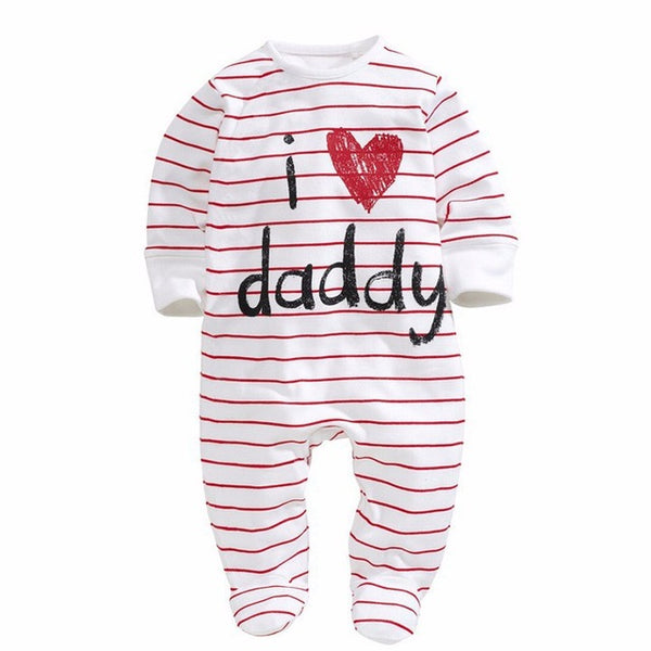 Cotton Baby Girl Clothes Polka Striped Baby Girls Romper Love Papa Mama Print Baby Girl Jumpsuits