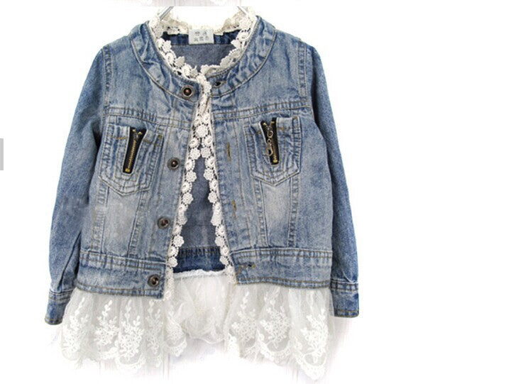 New Girls Kids Lace Cowboy Jacket Denim Top Button Costume Outfits Jean Jacket