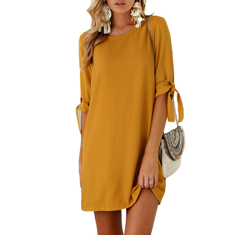 Summer Autumn New Women casual Beam sleeve Chiffon O neck Dress long Dresses