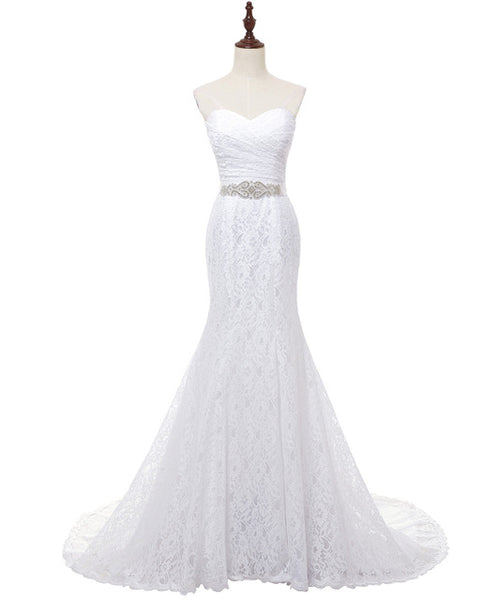 Pleat Bridal Wedding Gown Real Photos White Lace Mermaid Wedding Dress