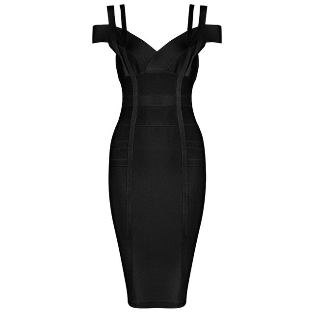 Women Party Bandage Dress Sexy Spaghetti Strap Deep V Knee Length Backless Prom Summer Bodycon Dress