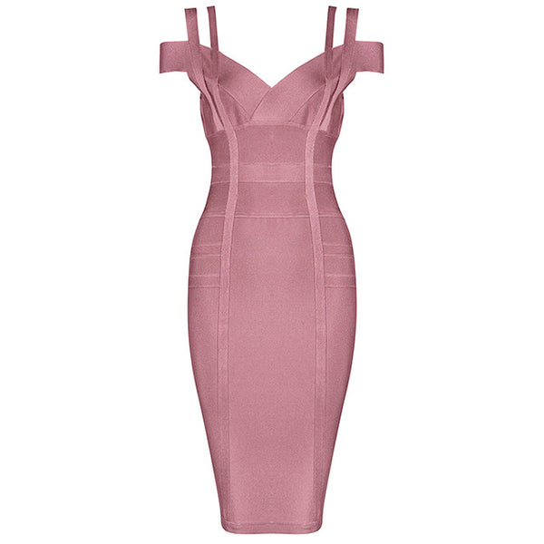 Women Party Bandage Dress Sexy Spaghetti Strap Deep V Knee Length Backless Prom Summer Bodycon Dress