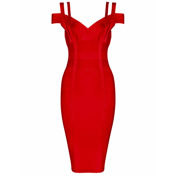 Women Party Bandage Dress Sexy Spaghetti Strap Deep V Knee Length Backless Prom Summer Bodycon Dress