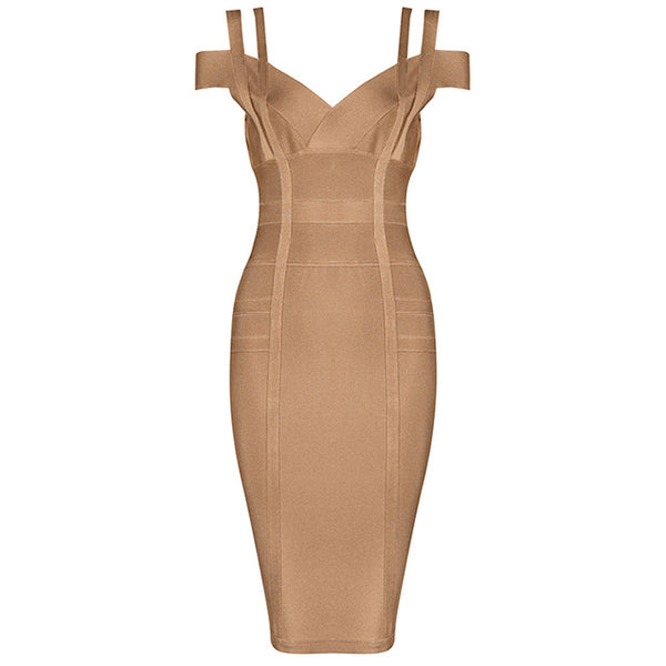 Women Party Bandage Dress Sexy Spaghetti Strap Deep V Knee Length Backless Prom Summer Bodycon Dress