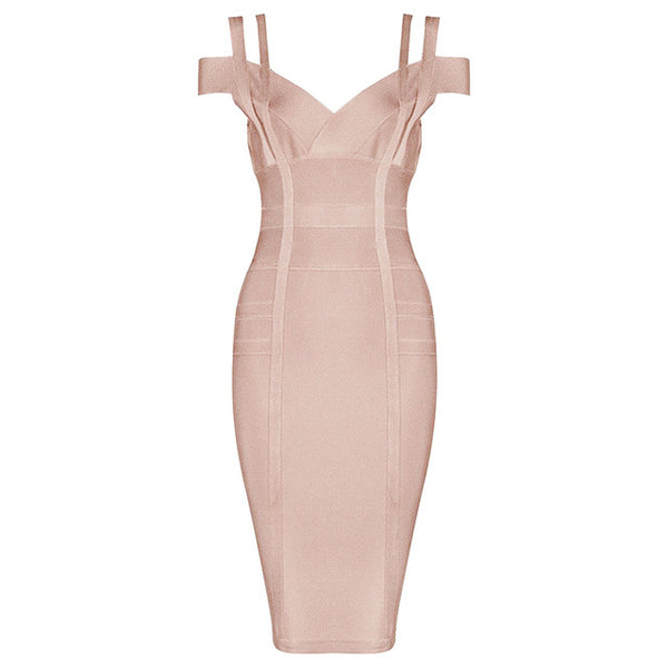 Women Party Bandage Dress Sexy Spaghetti Strap Deep V Knee Length Backless Prom Summer Bodycon Dress