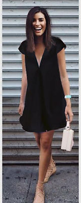 Sexy Women Summer Deep V-Neck  Dresses Casual Plus Size  Short Mini Black Dress