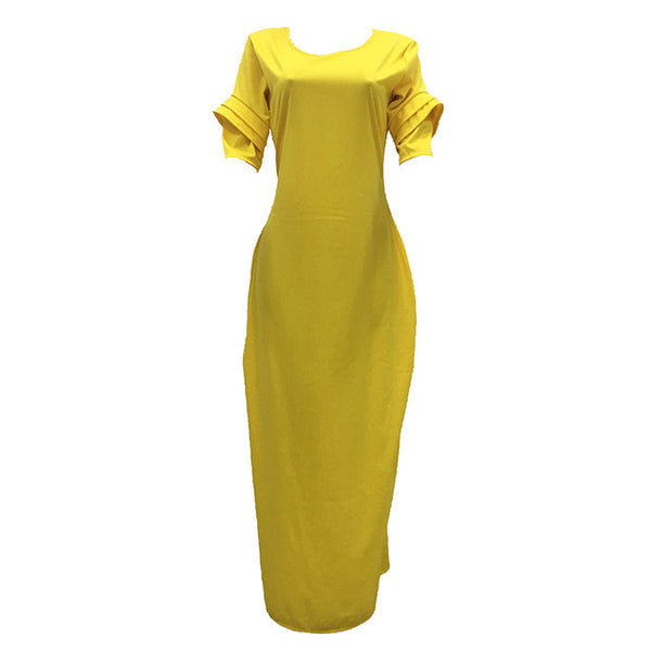 Women Flare Sleeve Long Maxi Dress with Pocket Floor Length Casual Dress Elegant Daily Evening Loose Fit Dress