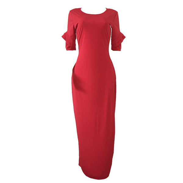 Women Flare Sleeve Long Maxi Dress with Pocket Floor Length Casual Dress Elegant Daily Evening Loose Fit Dress