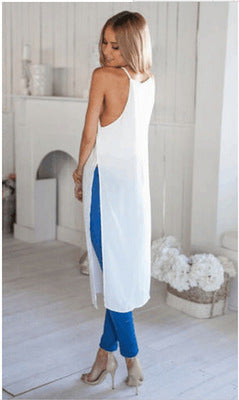 Sexy New Summer Autumn Fashion Sexy Sleeveless solid Casual Loose Long Cami Shirt Split Dress