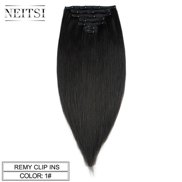 Remy Clip In On Human Hair Extensions Natural Straight 20" 24" 7pcs 16 Clips 8 Colors Double Drawn Clip Ins