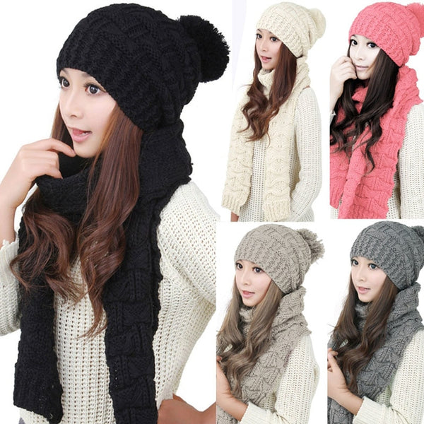 Women Knitted Beanie Scarf And Hat Set
