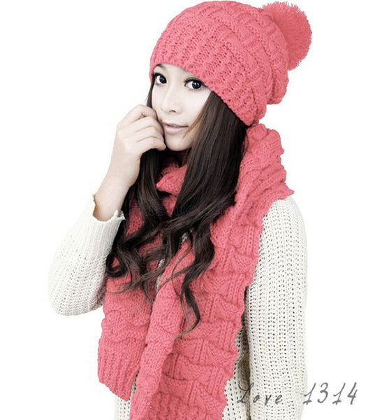 Women Knitted Beanie Scarf And Hat Set