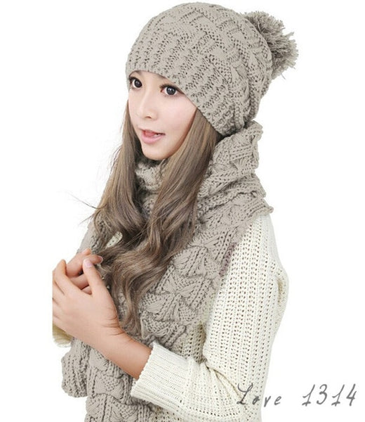 Women Knitted Beanie Scarf And Hat Set