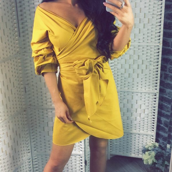 Woman Long Flare Sleeve Bodycon Sexy Slim Mini Dress
