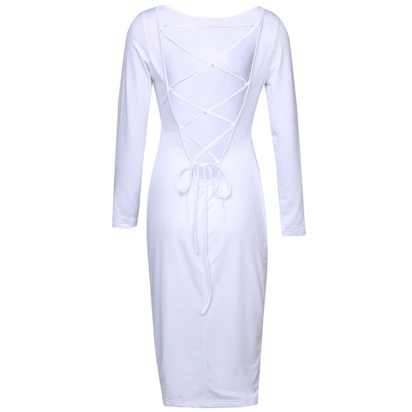 Fashion Sexy ladies Backless Criss-Cross Long Sleeve Stretch Bandage Bodycon Dress