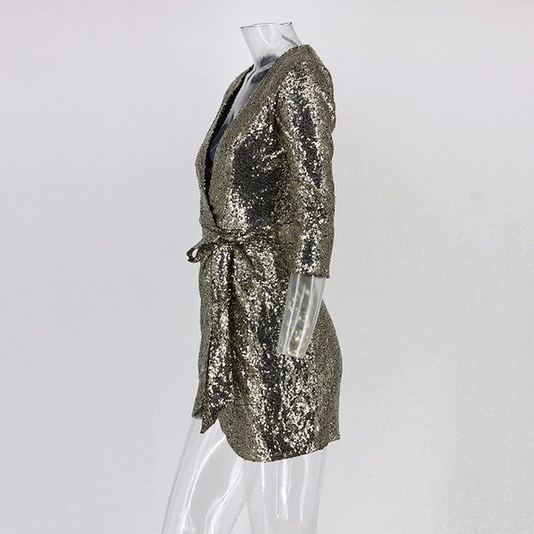 Sequin Women Deep V Neck Sexy Dress