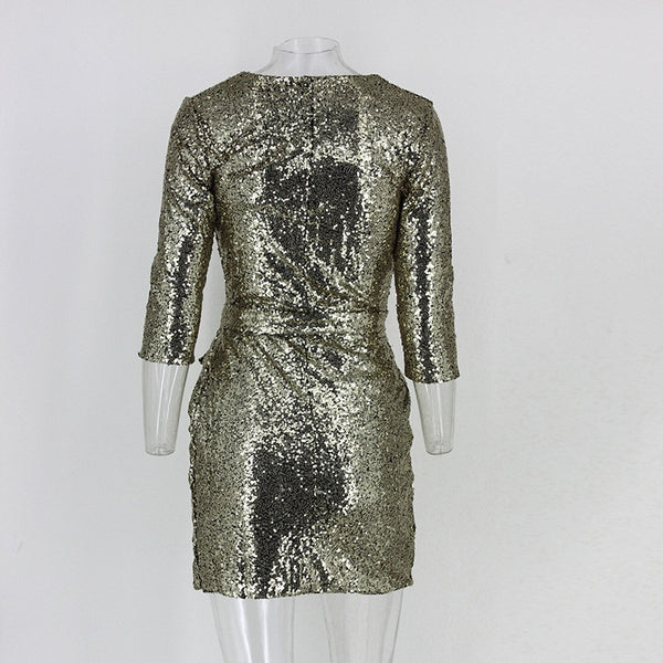 Sequin Women Deep V Neck Sexy Dress