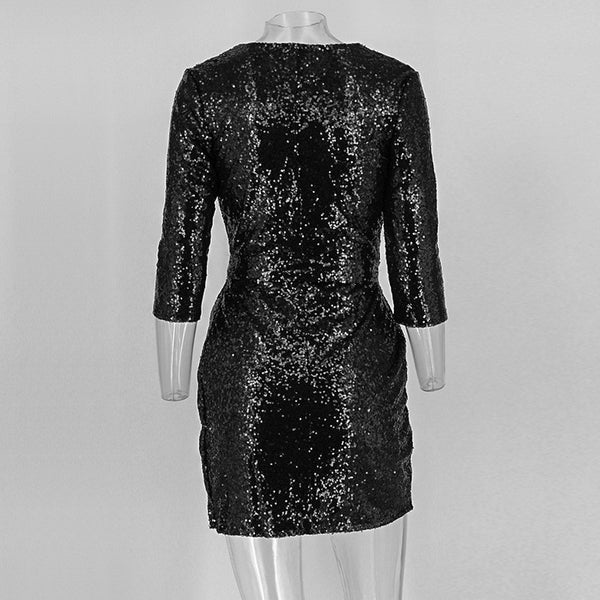 Sequin Women Deep V Neck Sexy Dress