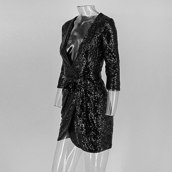 Sequin Women Deep V Neck Sexy Dress