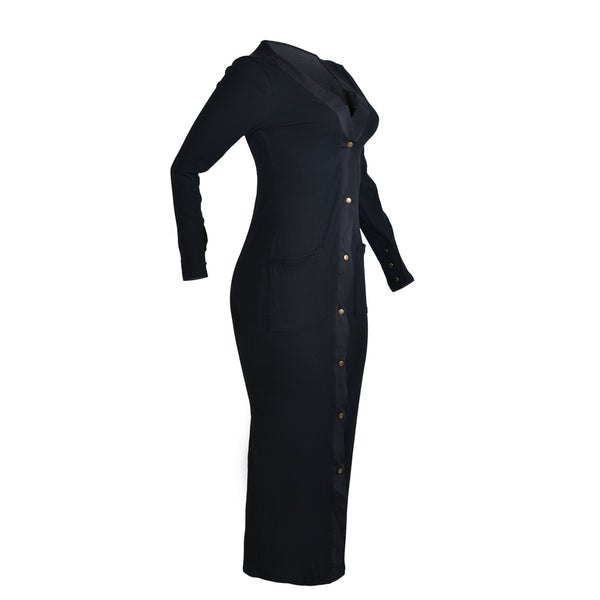Sexy Knitted Casual Full Sleeve V-neck Long Cardigan Dress