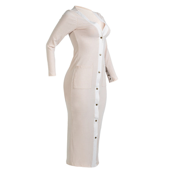 Sexy Knitted Casual Full Sleeve V-neck Long Cardigan Dress
