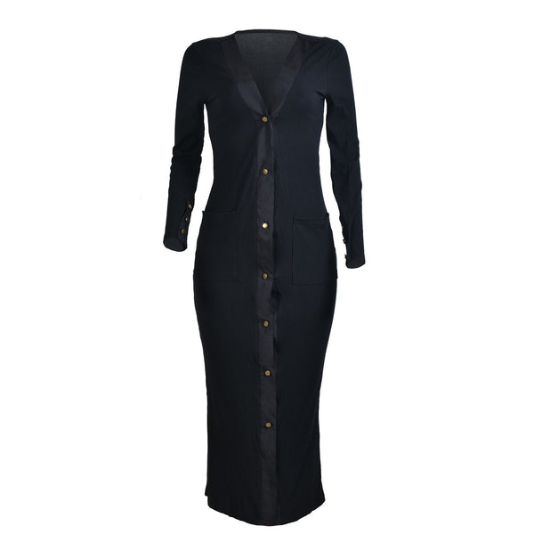 Sexy Knitted Casual Full Sleeve V-neck Long Cardigan Dress
