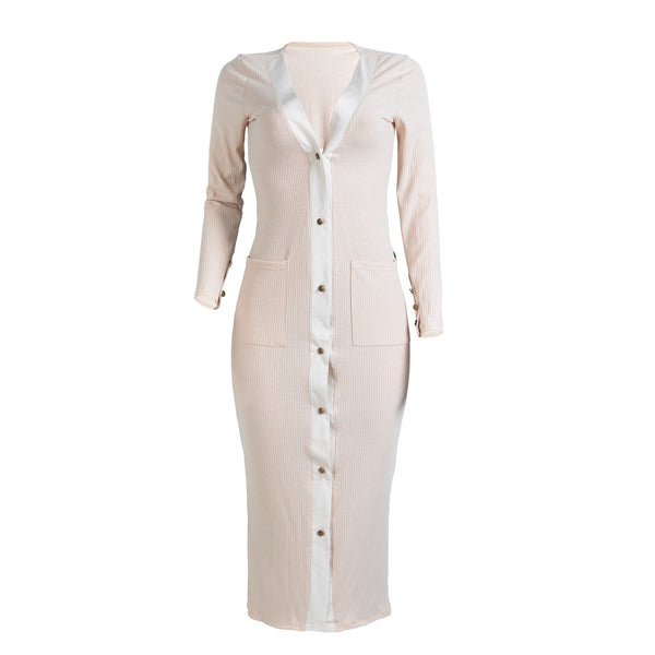Sexy Knitted Casual Full Sleeve V-neck Long Cardigan Dress